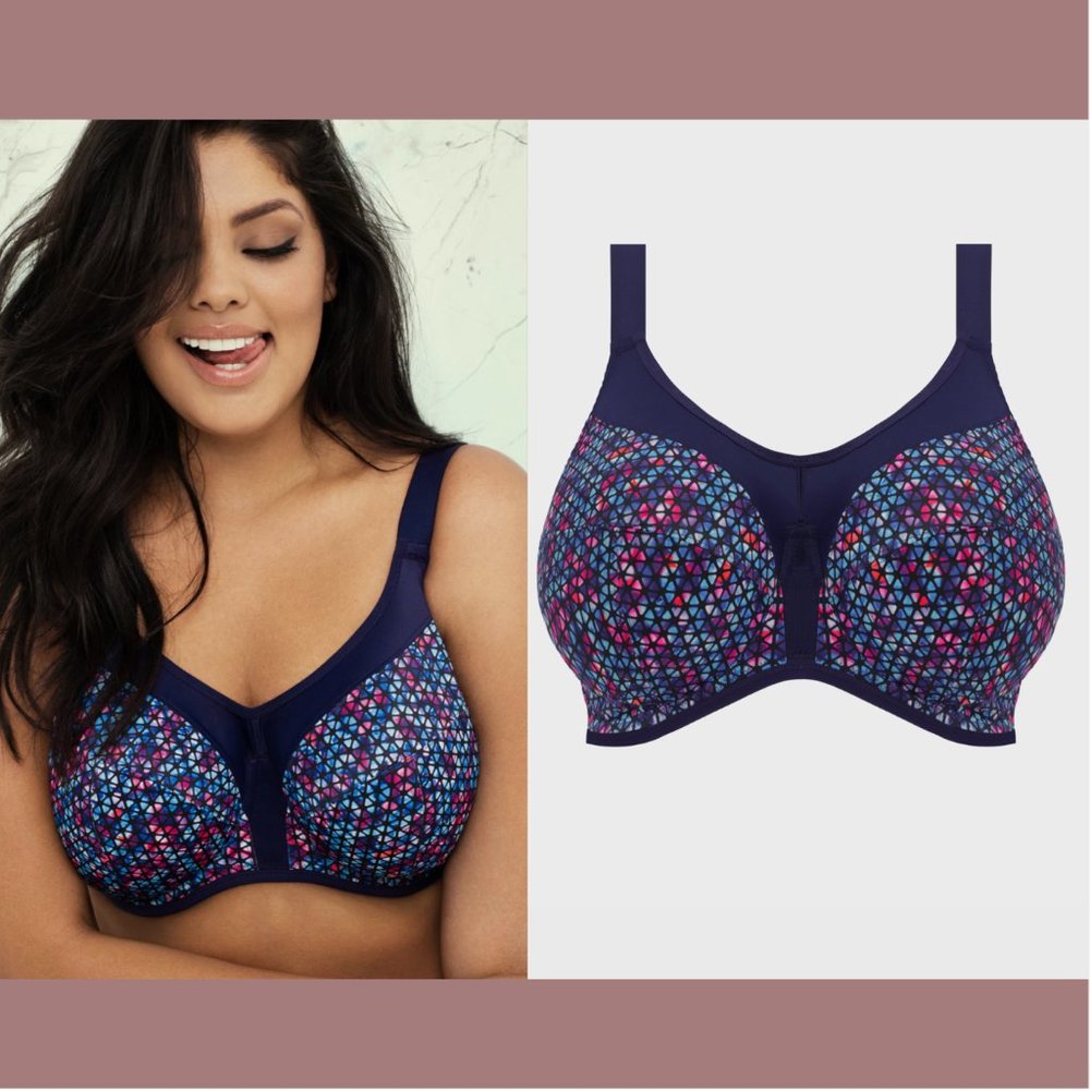 NEW‎ $70 Elomi [ 42D ] Underwire Sports Bra in Neo Geo Blue